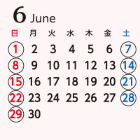 2025年6月営業日カレンダー